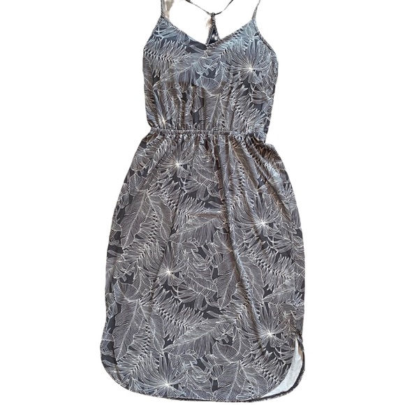PrAna Gray & White Tropical Leaf Print Racerback Spaghetti Strap Casual Dress - Picture 5 of 9